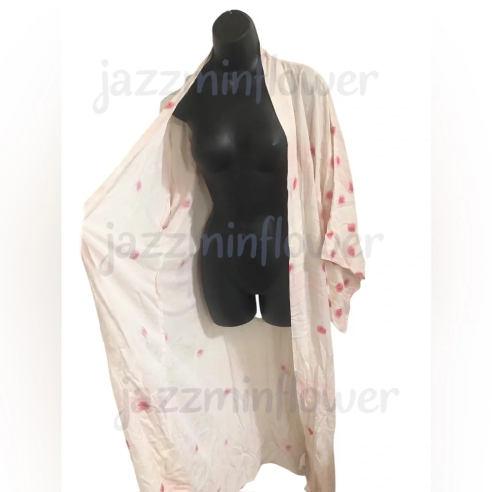 Free People Laurel Canyon white pink combo Kimono robe‎ one size brand new